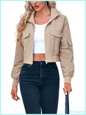 Cropped Bomber Jacket Women Lightweight Zip Up Casual Short Coat